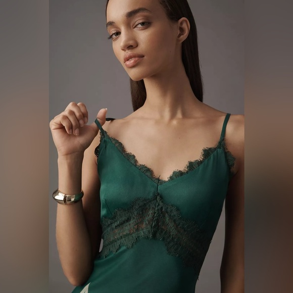 NWT! Anthropologie Green Bl-nk Eustella Bare V-Neck Maxi Dress - Size XS 🥐 - Picture 4 of 10